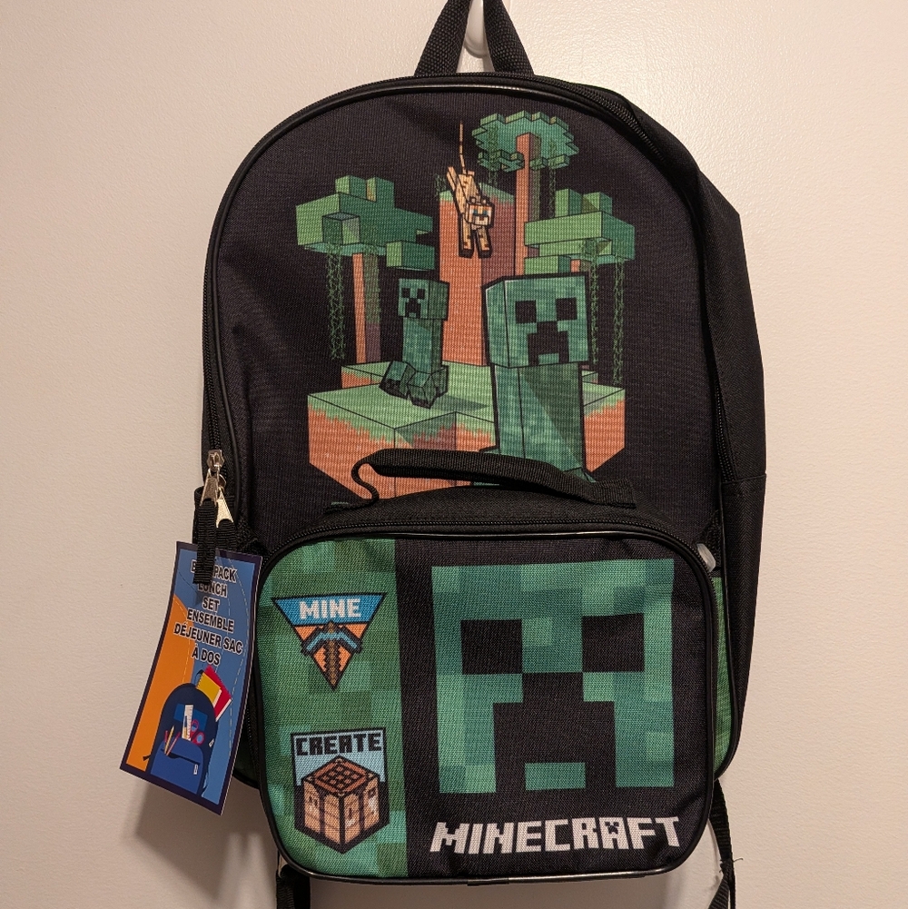 Bioworld Black and Green Minecraft Backpack